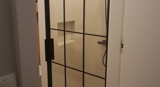 Industrialne szklane drzwi kabina prysznicowa Warszawa Bydgoszcz łazienka