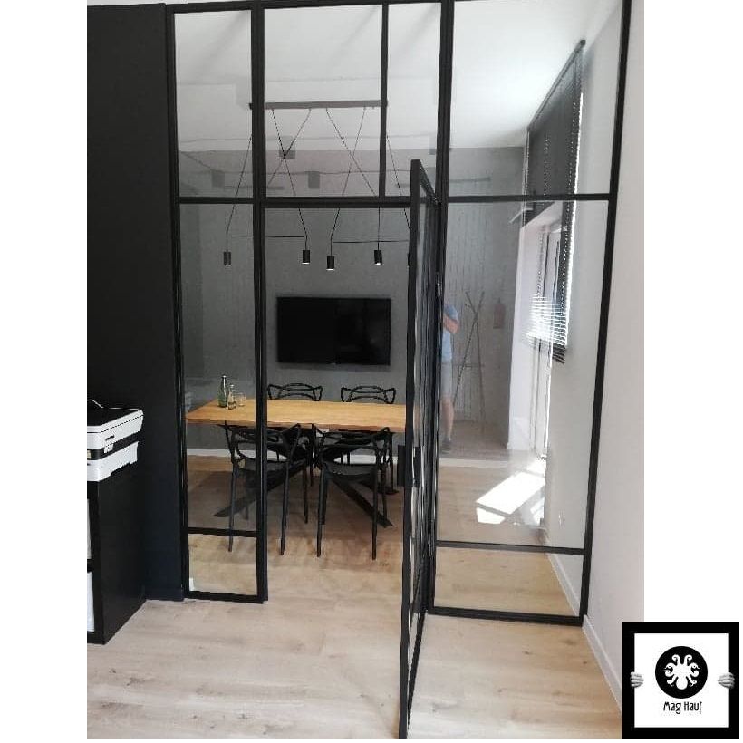 Szklane drzwi w biurze ściany z drzwiami loftowe szklana ściana z szybami industrialne przeszklone loft Sztyblewicz | Poznań