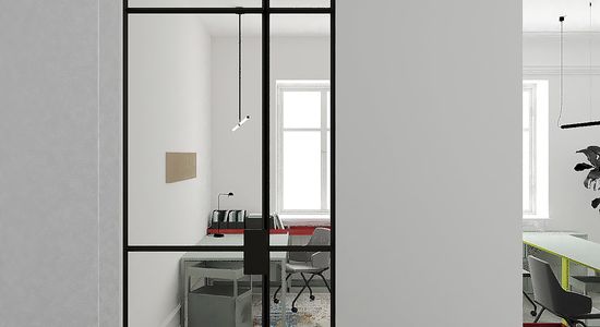 Ścianka loft ze szklanymi drzwiami industrialnymi dla Kancelarii Werner Warszawa | Koszykowa  Alina Fabirowska