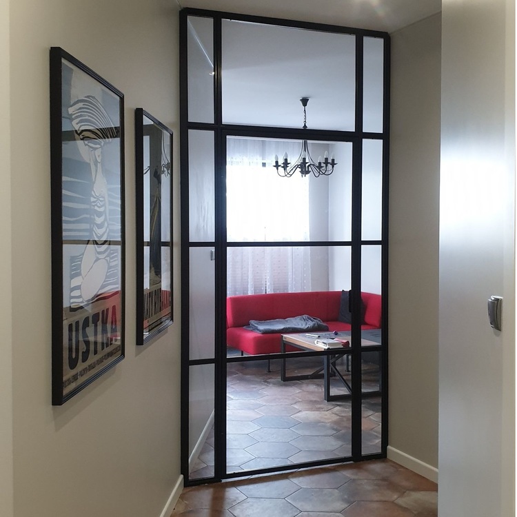 Drzwi uchylne industrialne loft LOFTOWE szklane przeszklone metalowe producent dla Marty S. | Warszawa 
