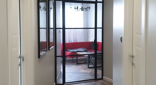 Drzwi uchylne industrialne loft LOFTOWE szklane przeszklone metalowe producent dla Marty S. | Warszawa 2