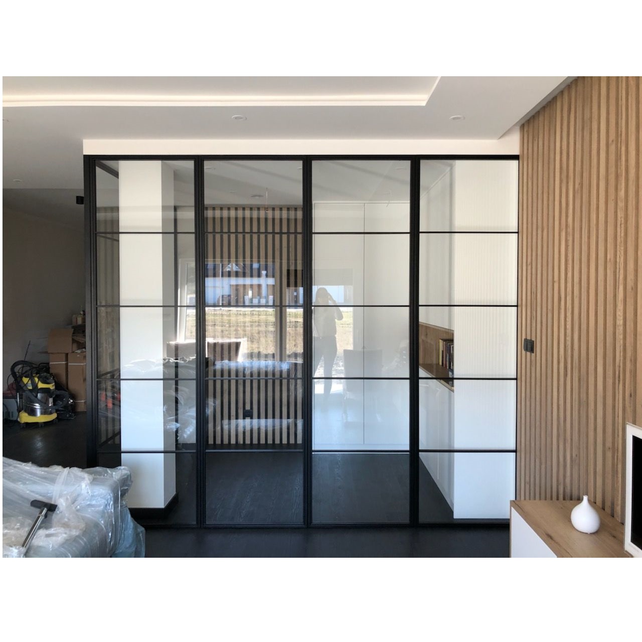 2Ściana narożna LOFT loftowa industrialna ściany z drzwiami szklanymi ze szkła metalowa metalowe drzwi Ula W. 