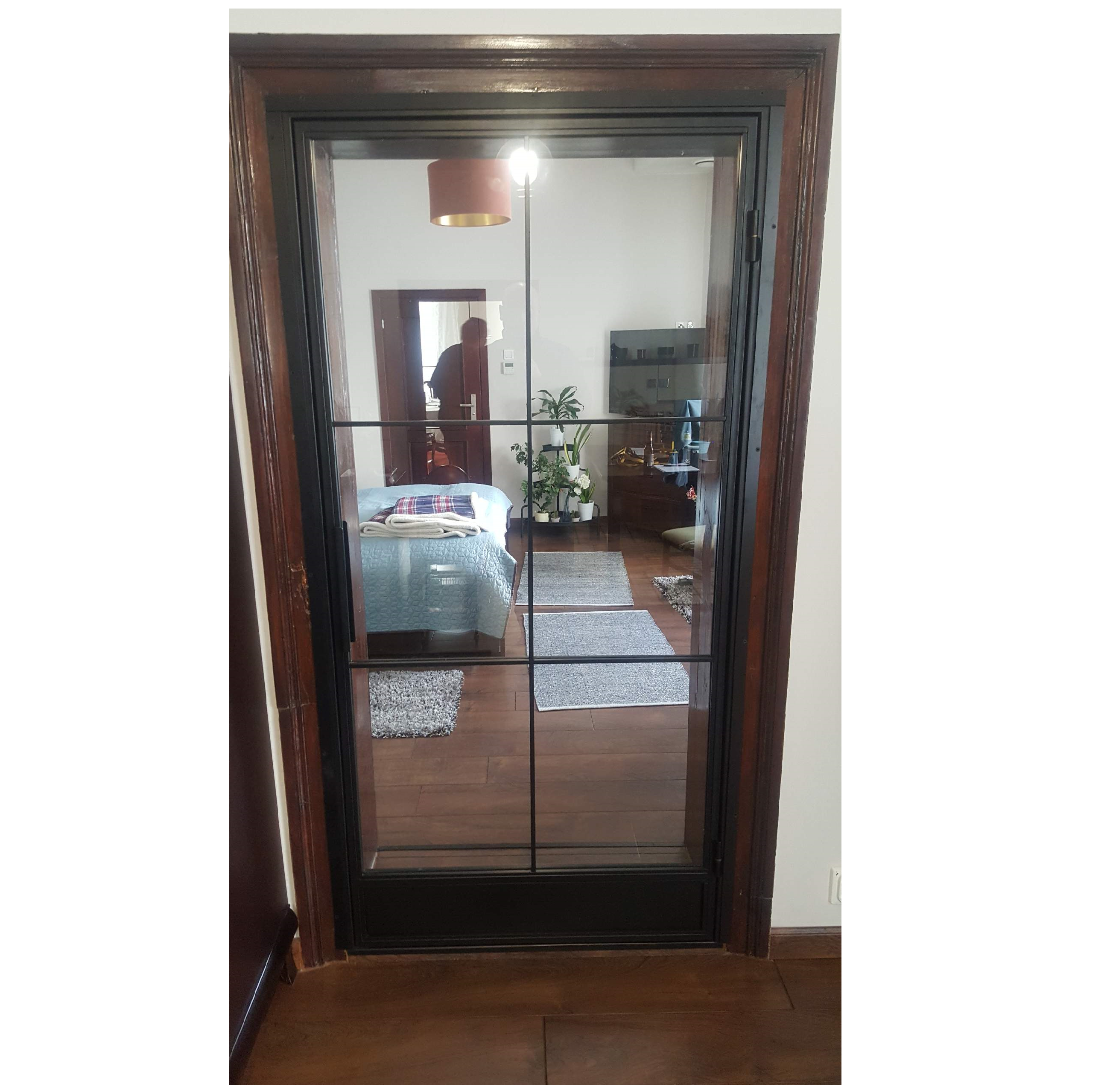 Szklane drzwi industrialne w stylu loftowym osadzone w 100-letniej ościeży wykonane dla p. Bogusi i Wiesława | Dąbrowa Chełmińska