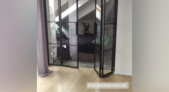 Szklane drzwi harmonijkowe w stylu loftowym  producent Bydgoszcz